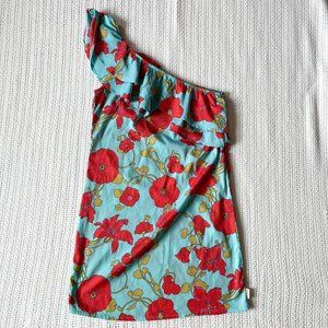 Floral One-Shoulder Dress - Red and Blue